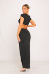 Black Seamless Short Sleeve Crop Top & Maxi Skirt Co-Ord