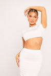 White Seamless Short Sleeve Crop Top & Maxi Skirt Co-Ord