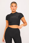 Black Shine Pin Tuck Short Sleeve Top & Leggings Co-Ord