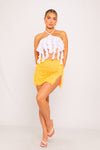 Orange Ruffle Split Front Detail High Waist Mini Skirt