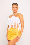 Orange Ruffle Split Front Detail High Waist Mini Skirt