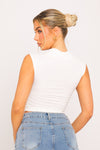 White High Neck Sleeveless Ruched Crop Top