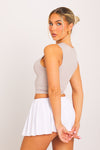 Taupe Cut Out Sleeveless Slash Crop Top