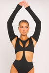 Black Multi Cut Out Long Sleeve Insert Bodysuit