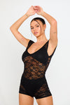 Black Sheer Floral Lace Cap Sleeve Playsuit