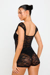 Black Sheer Floral Lace Cap Sleeve Playsuit