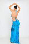 Blue Abstract Print Triangle Bikini & Long Maxi Skirt