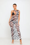 Black Sheer Mesh Zebra Cut Out Maxi Dress