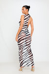 Black Sheer Mesh Zebra Cut Out Maxi Dress