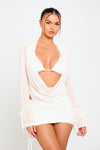 White Sheer Mesh Ruched Drawstring Overlay Co-Ord