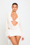 White Sheer Mesh Ruched Drawstring Overlay Co-Ord
