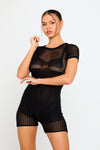 Black Sheer Knit Contour Short Sleeve Playsuit