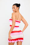 Pink Stripe Knit Frill Detail Bandeau Tube Mini Dress