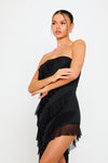 Black Ruffle Detail Bandeau Bodycon Maxi Dress