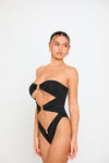 Black Cut Out Ring Detail Bandeau Bodysuit