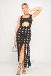 Black Multi Circle Cut Out Asymmetric Maxi Dress