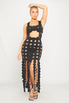 Black Multi Circle Cut Out Asymmetric Maxi Dress