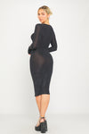 Black Sparkly Lurex Long Sleeve Bodycon Midi Dress