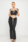 Black Contrast Tie Front Short Sleeve Crop Top