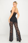 Black Sheer Lace Low Rise Flared Trousers 