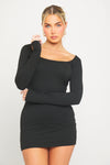 Black Round Neck Long Sleeve Bodycon Mini Dress