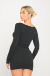 Black Round Neck Long Sleeve Bodycon Mini Dress