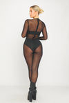 Black Sheer Mesh Seam Detail Long Sleeve Jumpsuit