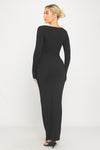 Black Ribbed Scoop Neck Long Sleeve Maxi Dress