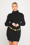 Black Chunky Knit Roll Neck Jumper Dress