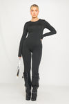 Black Slinky Zip Front Long Sleeve Jumpsuit