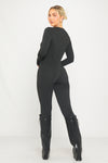 Black Slinky Zip Front Long Sleeve Jumpsuit