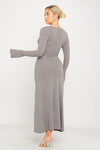 Grey Ribbed Knit Square Neck Mermaid Maxi Dress