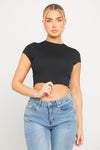 Black Seamless Cap Sleeve Crop Top