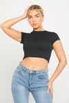 Black Seamless Cap Sleeve Crop Top