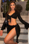Black Sheer Ruffle Tie Front Top & Mini Skirt Co-Ord