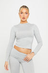 Light Grey Fold Over Flared Leggings & Long Sleeve Top Co-Ord