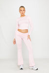 Pink Fold Over Flared Leggings & Long Sleeve Top Co-Ord