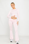 Pink Fold Over Flared Leggings & Long Sleeve Top Co-Ord