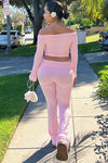 Pink Off Shoulder Top & Fold Over Leggings Co-Ord