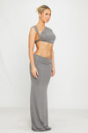 Grey Twist Strap Crop Top & Cut Out Maxi Skirt Co-Ord