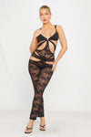 Black Sheer Lace Plunge Cut Out Detail Jumpsuit