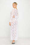 White Sheer Lace Long Sleeve Bodycon Maxi Dress