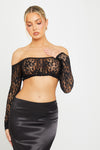 Black Sheer Lace Off Shoulder Long Sleeve Crop Top