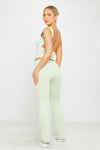 Light Sage Open Back Crop Top & Fold Over Flared Leggings