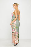 Green Floral Print Strappy Plunge Maxi Dress