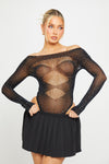 Black Sheer Cut Out Rhinestone Detail Bodysuit