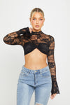 Black Floral Lace High Neck Twist Front Crop Top