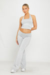 Light Grey Fold Over Flared Leggings