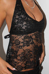 Black Sheer Lace Halter Plunge Neck Crop Top