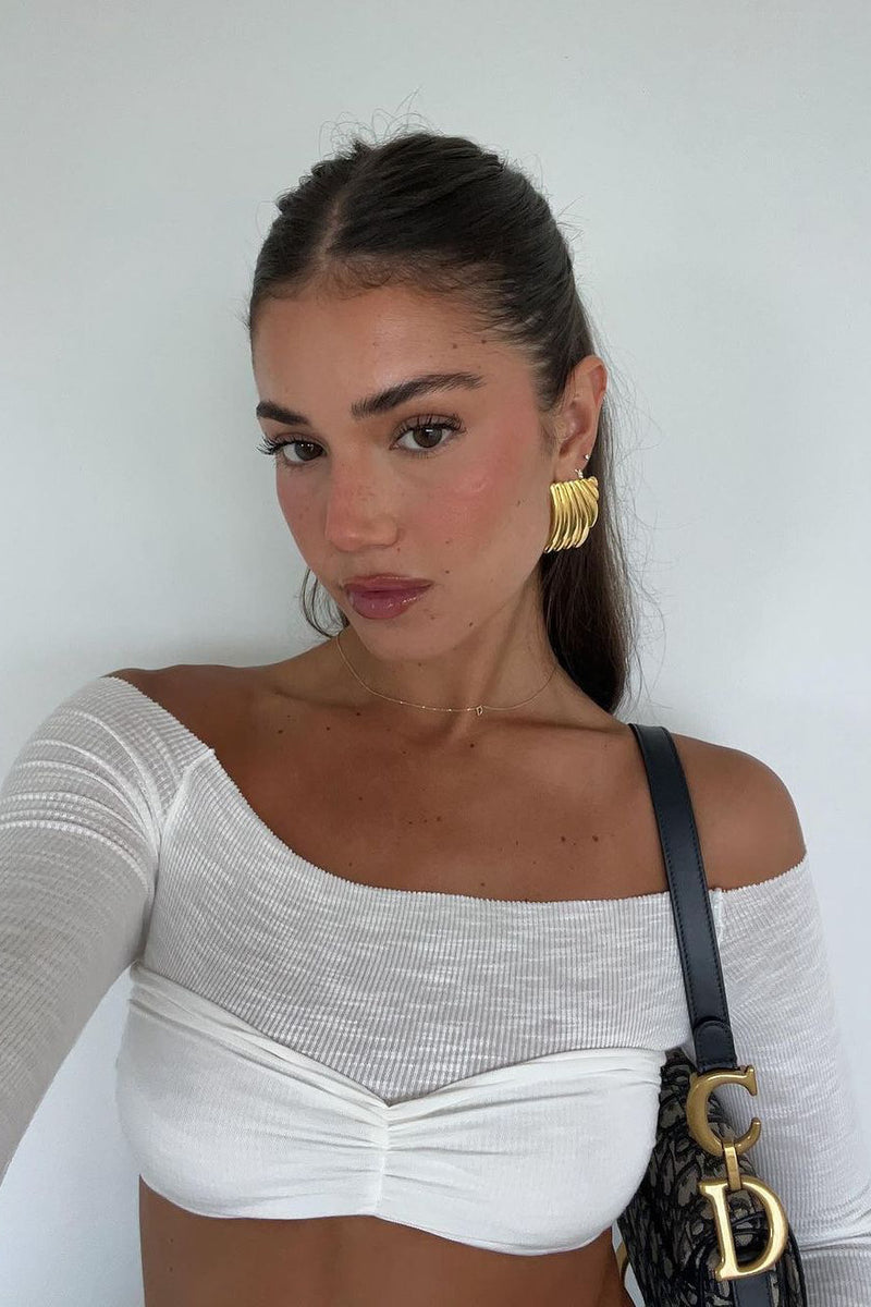 Gold Rectangular Indent Detail Drop Earrings